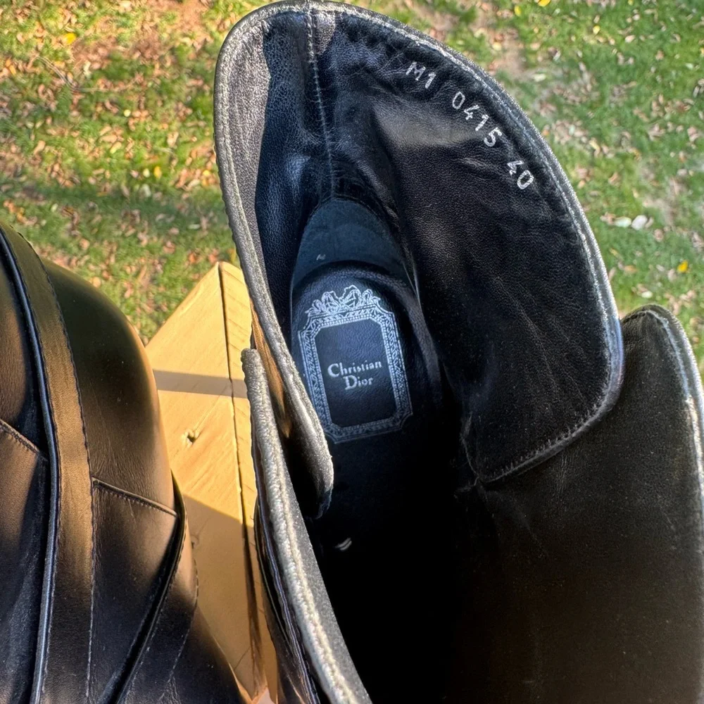 Christian Dior Black Ankle Leather Boots w Silver Buckle Size 40 - Picture 6 of 16